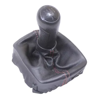 VW Polo 9N 9N3 Schaltknauf Schaltsack 6Q1711113D Leder schwarz rote Nähte ## - Bild 1