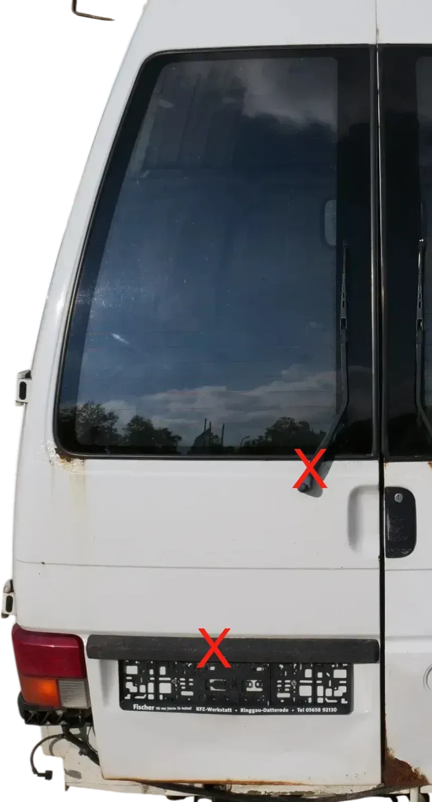 VW T4 Flügeltür Klappe hinten links weiß R902 mit Scheibe - Bild 1