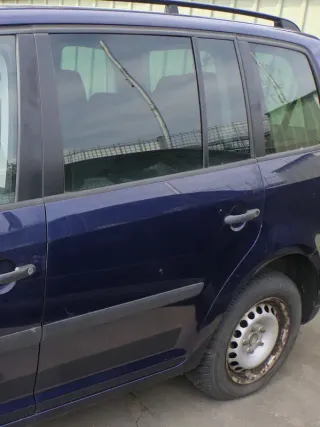 VW Touran 1T 1T3 Tür hinten links blau LB5N mit Scheibe, komplett - Bild 1