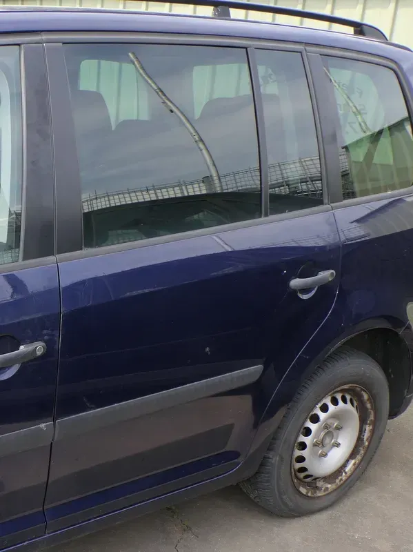 VW Touran 1T 1T3 Tür hinten links blau LB5N mit Scheibe, komplett - Bild 1