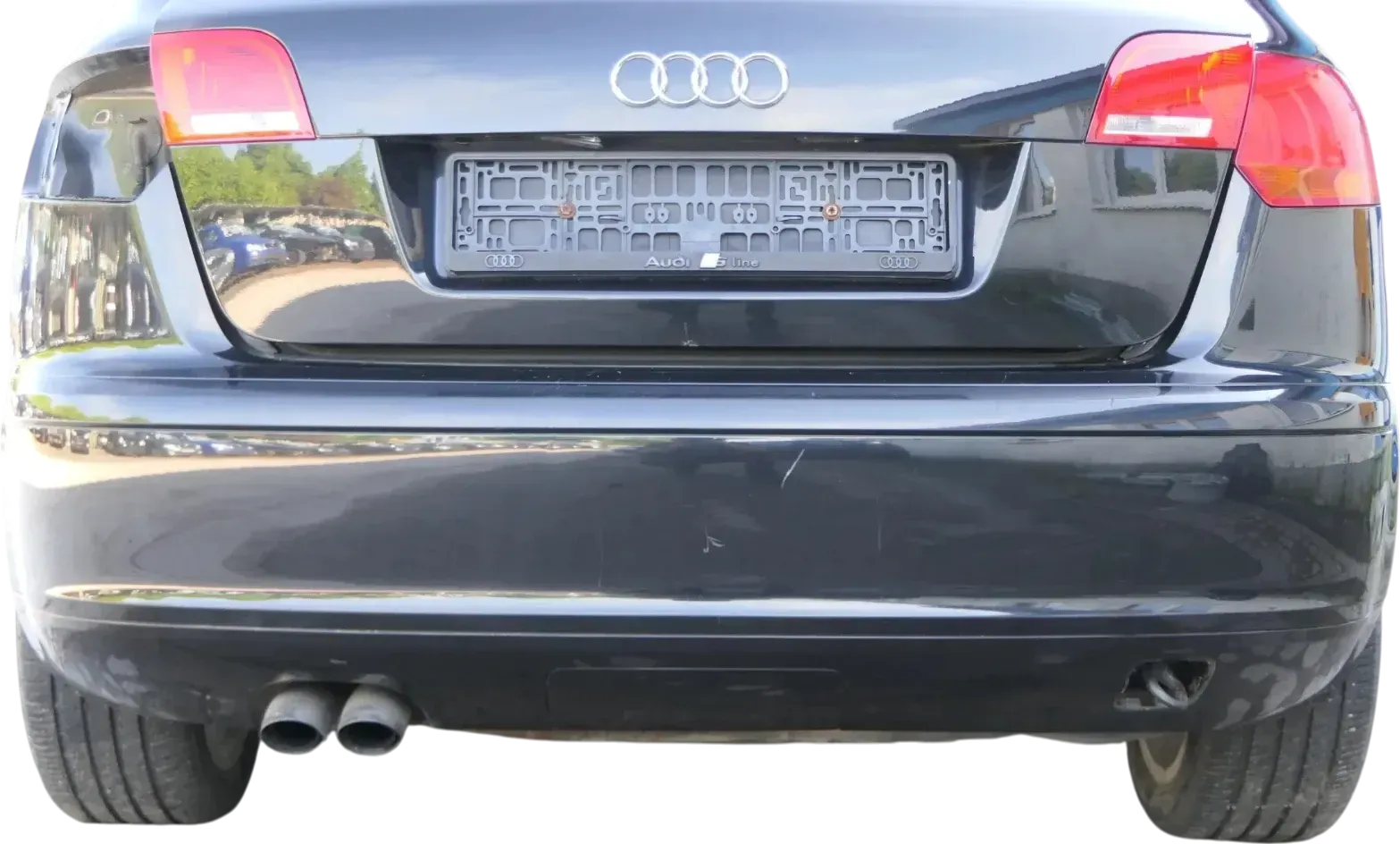 Audi A3 8P Stoßstange Stoßfänger hinten 4/5-Türer schwarz LZ9Y Doppelrohr S-line - Bild 1