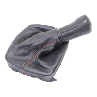 VW Polo 9N 9N3 Schaltknauf Schaltsack 6Q1711113D Leder schwarz rote Nähte ## - Bild 3
