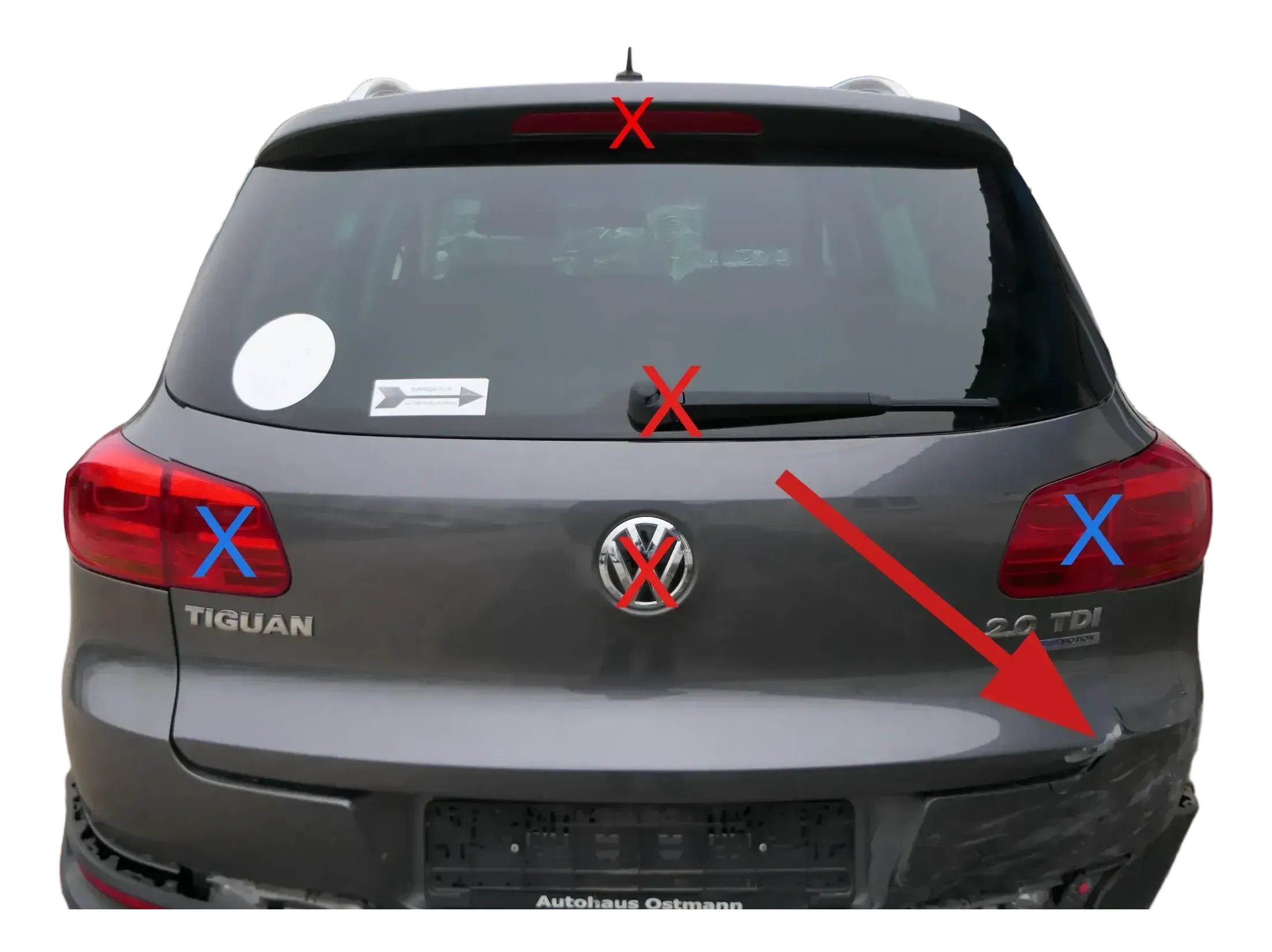 VW Tiguan Heckklappe hinten Kofferraumklappe mit Scheibe grau LD7R - Bild 1