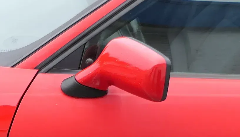 Audi 80 elektrischer elektrisch Spiegel Außenspiegel links mit Glas rot LY3H - Bild 1