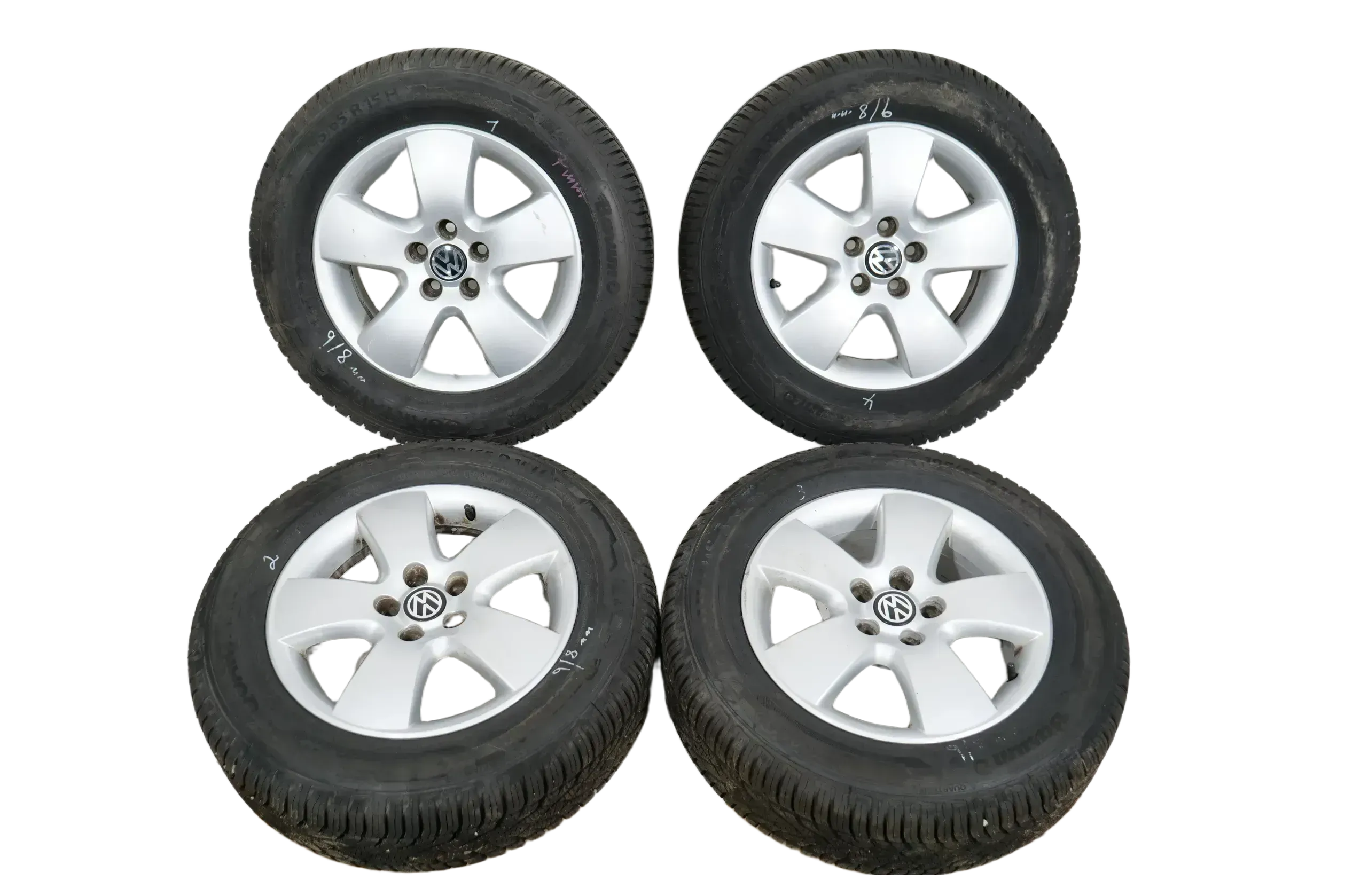 4x Golf 4 Bora Alufelgen Allwetterreifen 195/65 R15 Reifen 1C0601025F 7mm Felgen - Bild 1