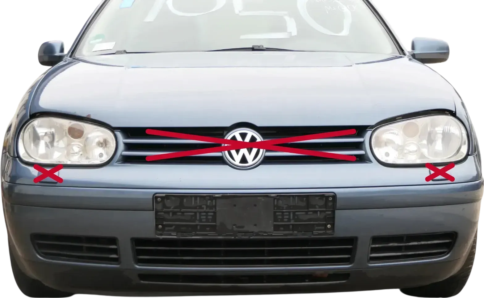 VW Golf 4 Stoßstange vorne Frontstoßstange Stoßfänger blau LD5X SWR -ohne Kappen - Bild 1