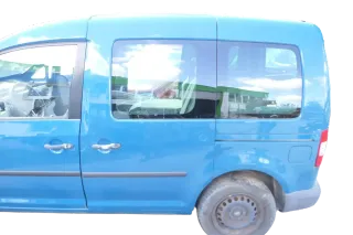 VW Caddy 3 2k Tür hinten links blau grün LN6F Scheibe Schiebetür - Bild 1