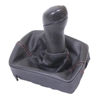 VW Polo 9N 9N3 Schaltknauf Schaltsack 6Q1711113D Leder schwarz rote Nähte ## - Bild 2